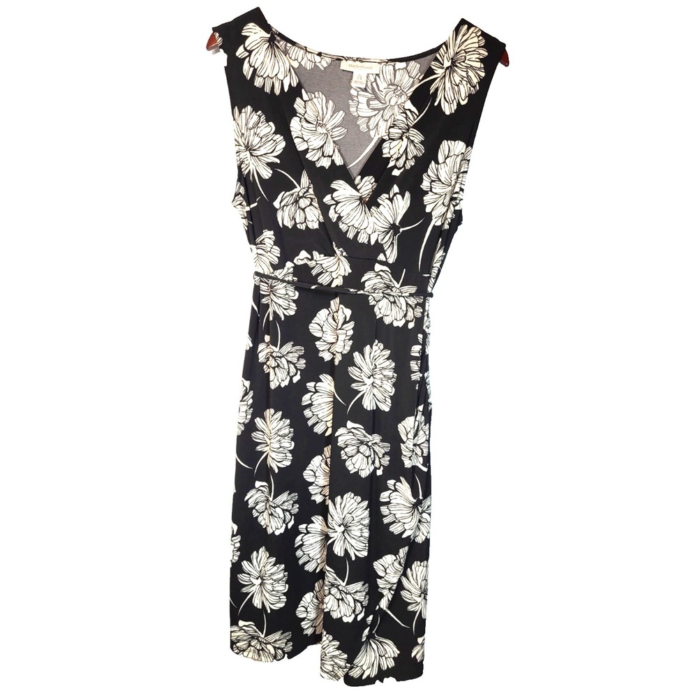 Motherhood Maternity Black/White Flowers Sleeveless Faux Wrap Dress‎ Large